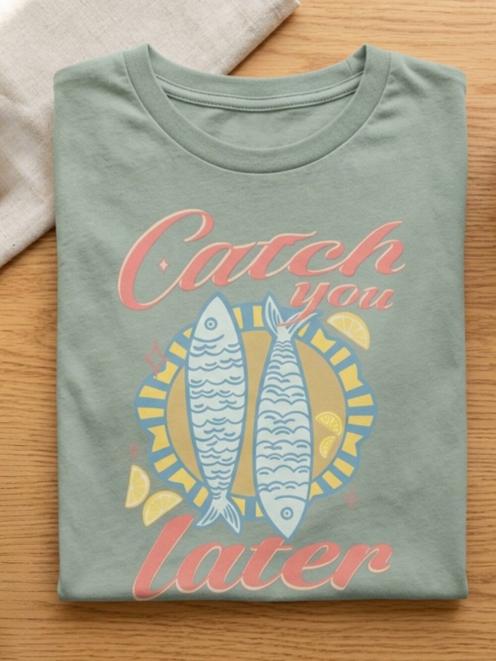 Studio 33 Women’s Catch You Later Fish Graphic Sage Green T-Shirt S-XL